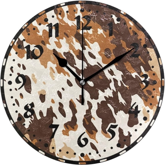 Coolnut Cow Print Pattern Wall Clock, Silent Non Ticking 10 Inch Battery Operated Wall Clocks, Easy to Read Clock for Home Kitchen Living Room Bathroom Office Home Decor