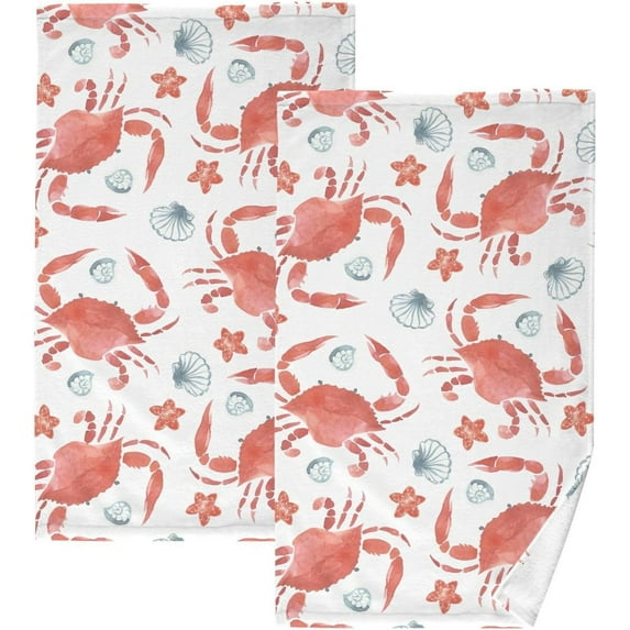 Coolnut Crab Shells Patterned Hand Towels 2 PCS, Cotton Bath Towel for Drying Face Hands Body Decorative Water Absorbent Lightweight Towels for Bathroom Ktichen Travel Gym, 16"x28"