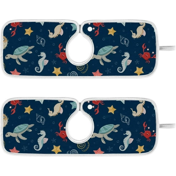 Coolnut Crab Turtle Sink Splash Guard for Faucet 2 Packs Faucet Absorbent Mats, Cute Childish Marine Faucet Handle Drip Catcher Quickly Drying Mat for Kitchen Counter Bathroom RV, 23.6"x5.5"