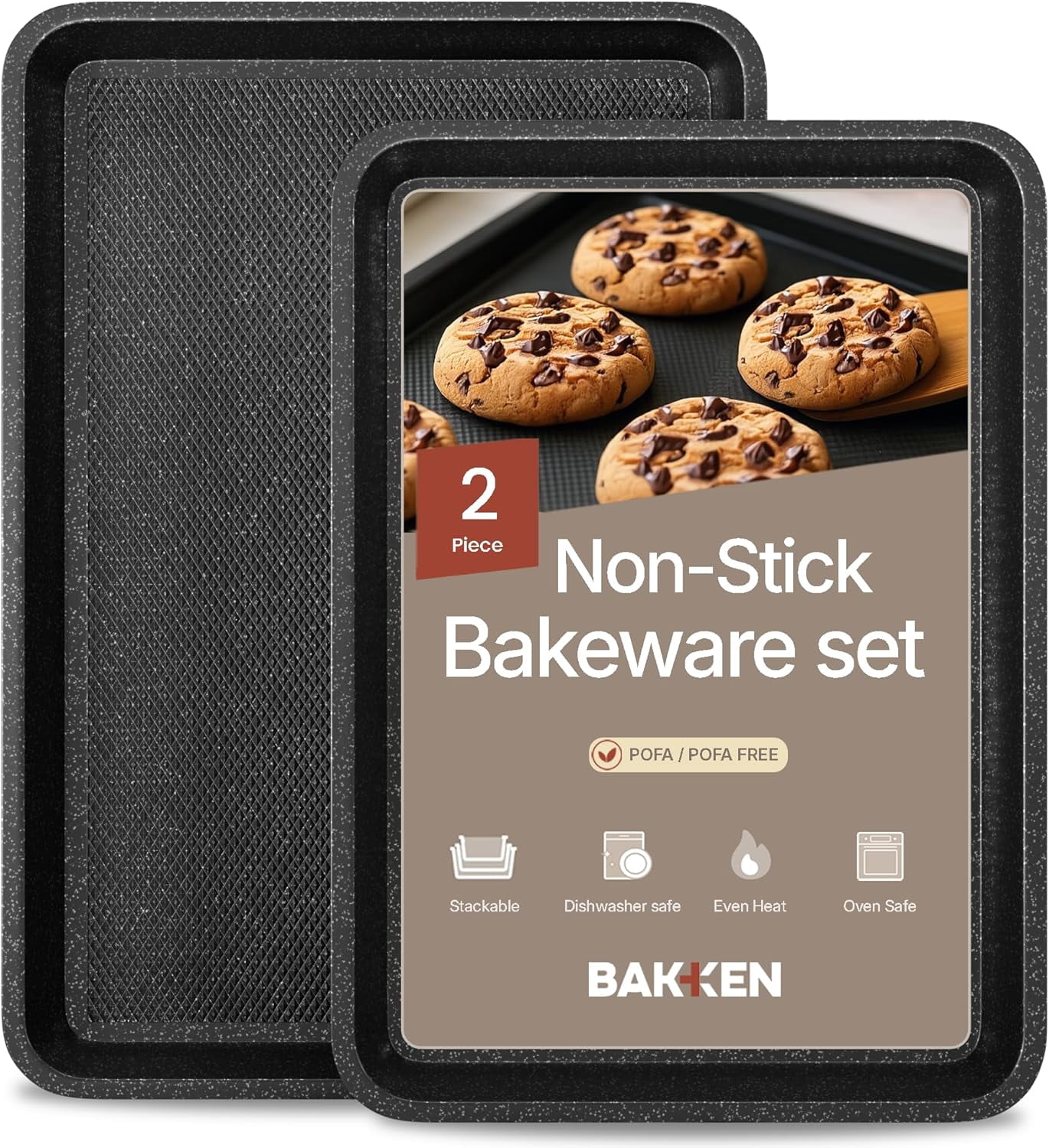 Bakken Diamond Bottom Cookie Sheet Set of 2, Nonstick Carbon Steel Baking Pans, Stackable, Oven Safe 450°F, Small & Medium