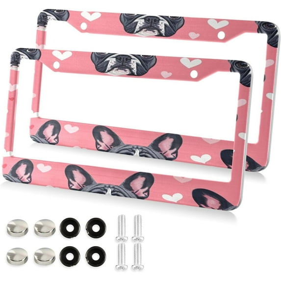 Coolnut Cute Bulldog License Plate Frames 2 Packs,License Plate Covers,Universal Aluminum Tag Frame for Front and Rear Car Tags185 Home Decor
