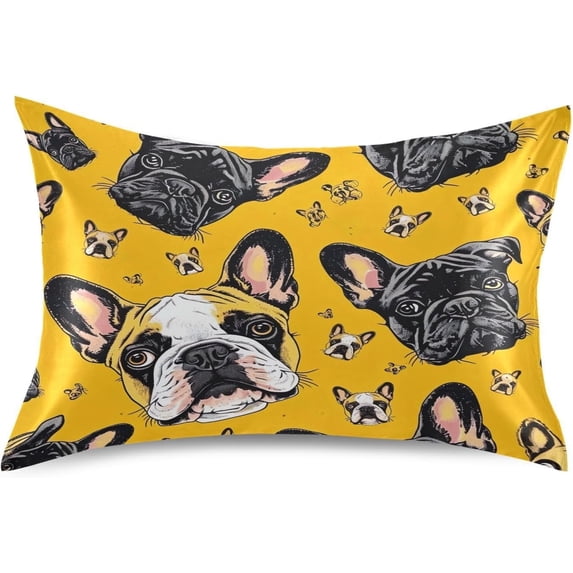 Coolnut Cute Bulldog Pillowcase for Hair and Skin Silk Pillowcase King Size 20 ×40In, Soft and Breathable Slippery Satin Pillowcase Covers for Sleep Decor Giftsation 752