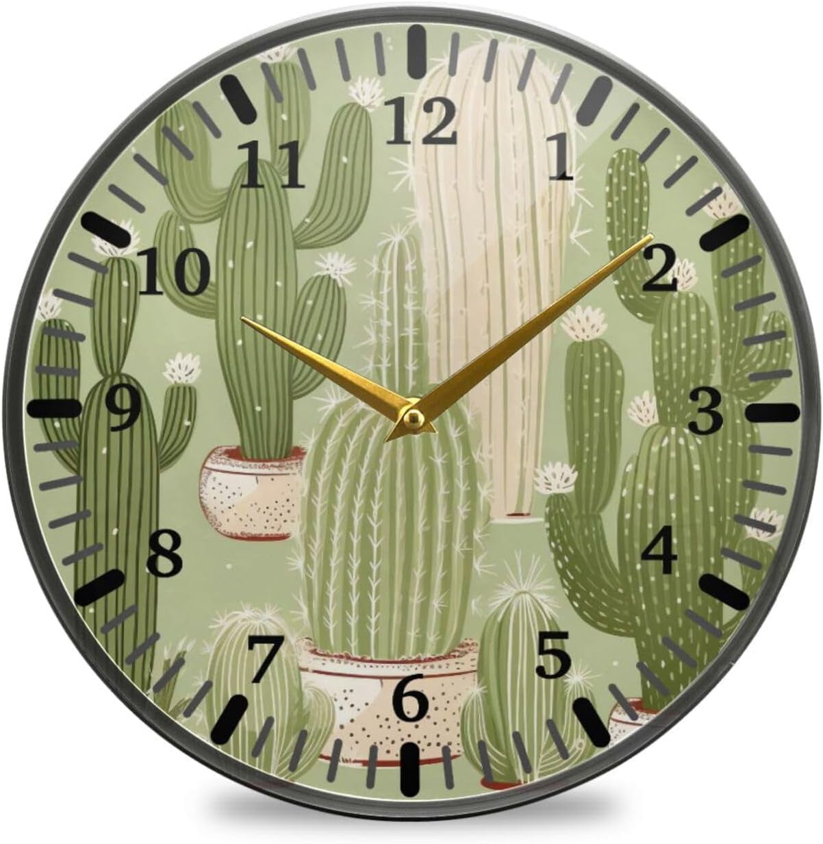 Coolnut Cute Cactus Wall Clock Silent Non-Ticking Round 12 Inch Quartz ...