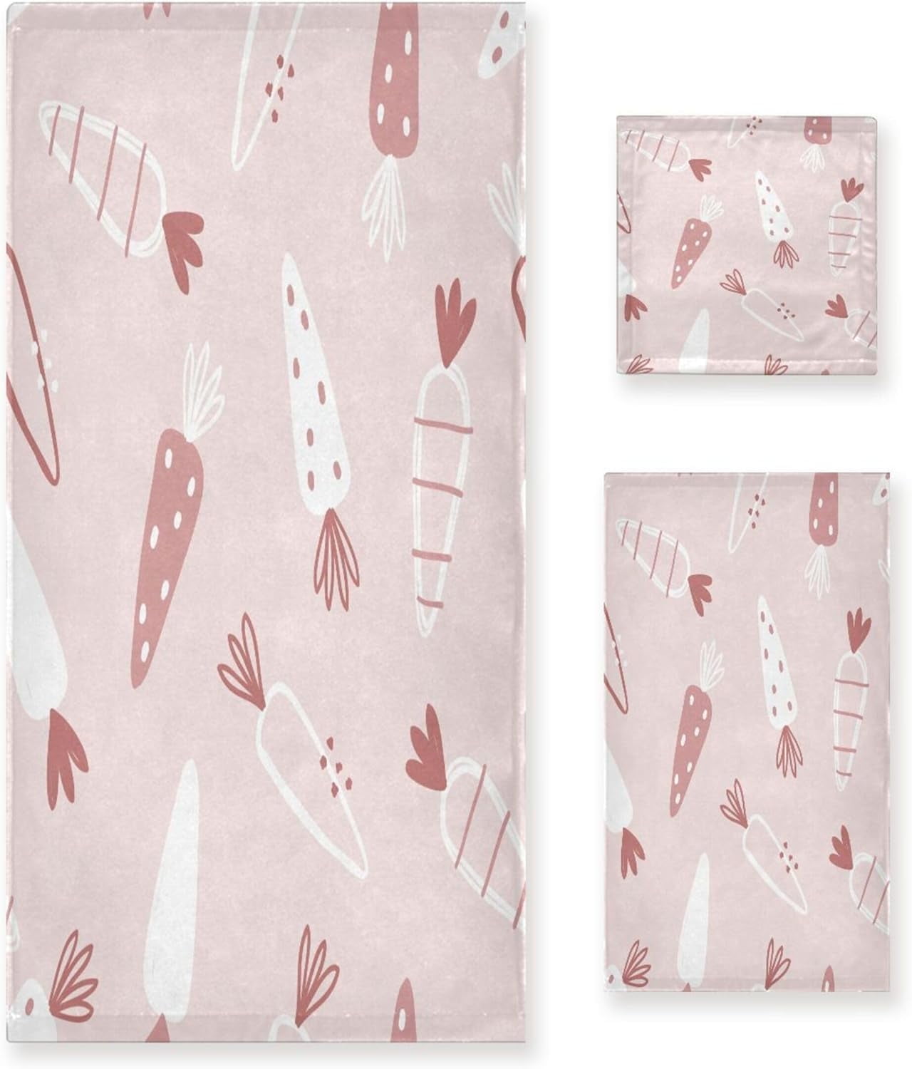 Coolnut Cute Carrots on Pink Bathroom Towel Set of 3 with Hand Towel, Wash Cloths & Bath Towel ...