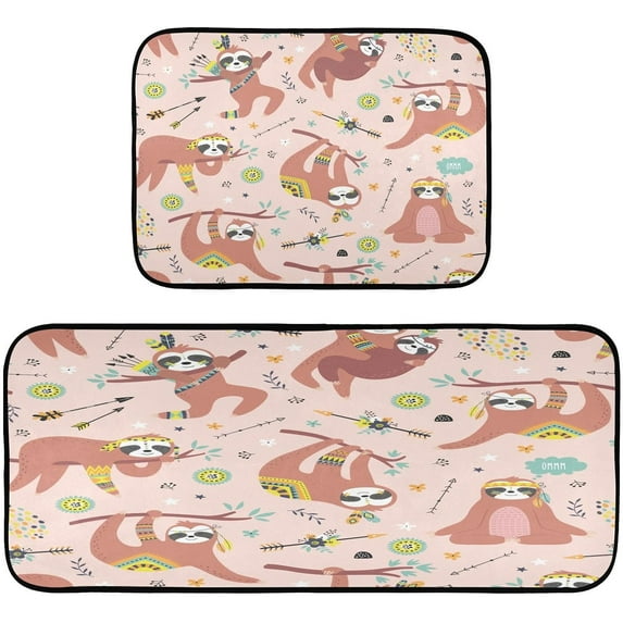 Coolnut Cute Cartonn Sloths Kitchen Mat - Cushioned Anti Fatigue Kitchen Rug Set of 2, Non Slip Waterproof Kitchen Mats for Kitchen, Laundry, Sink, Office 19.7"×27.6"+19.7"×47.2" Home Decor