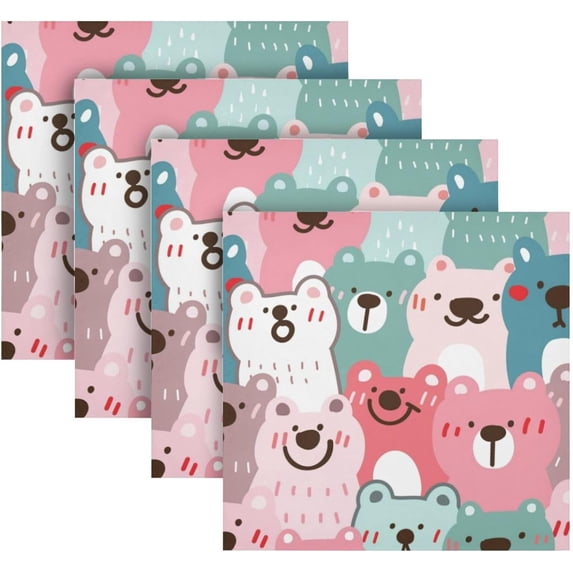 Coolnut Cute Cartoon Bear Cloth Napkins Set of 1, Reusable Washable Polyester Dinner Table Napkins for Family, Weddings, Parties, Home Decor, 20 x 20 Inch Washcloth Gift