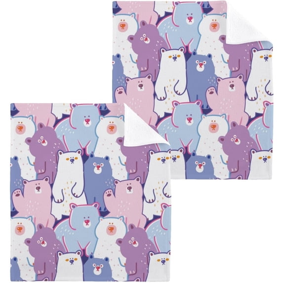 Coolnut Cute Cartoon Bear Washcloths 4 Pack, Highly Absorbent Soft Cotton Fingertip Towels for Bathroom, Kitchen, Gym, Spa, Home Decor, 12 x 12 Inch Washcloth Gift