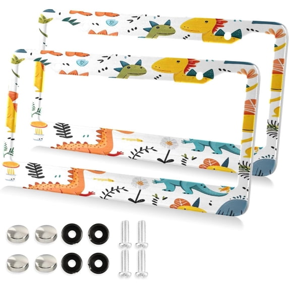 Coolnut Cute Cartoon Dinosaur License Plate Frames 2 Packs,License Plate Covers,Universal Aluminum Tag Frame for Front and Rear Car Tags215 Home Decor