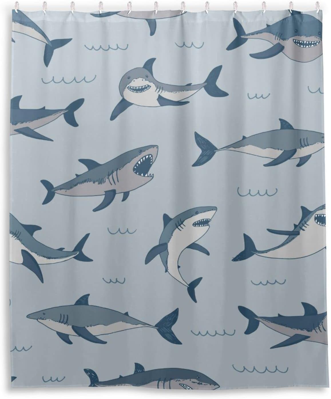 Coolnut Cute Cartoon Sharks Shower Curtain Bathroom Decor Watercolor
