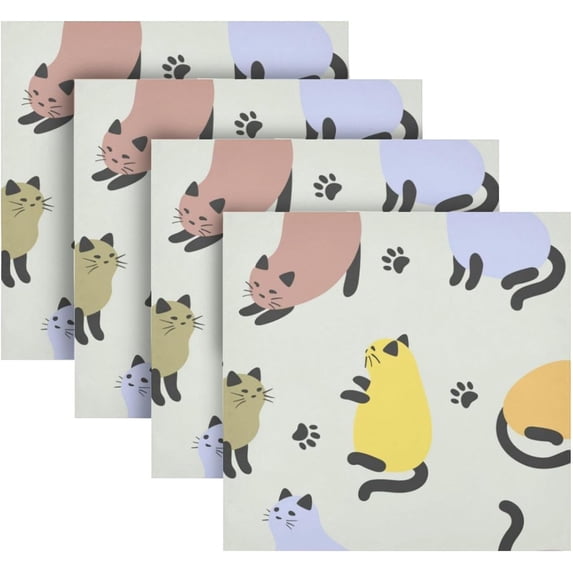 Coolnut Cute Cat Cloth Napkins Set of 4, Reusable Washable Polyester Dinner Table Napkins for Family, Weddings, Parties, Home Decor, 20 x 20 Inch Washcloth Gift