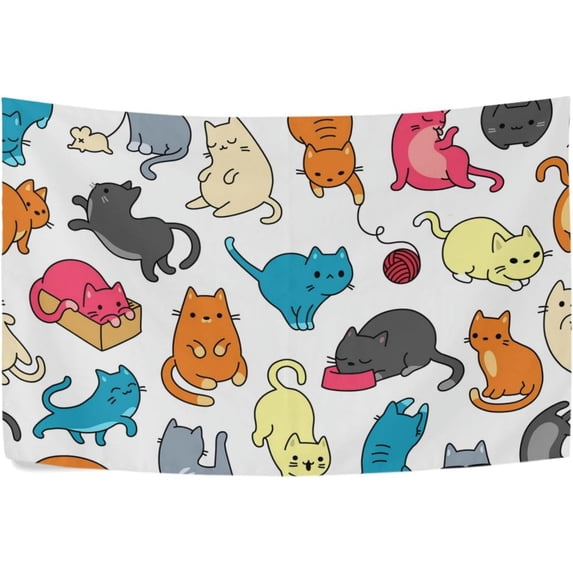 Coolnut Cute Cat Tapestry Washable Polyester Art Wall Hanging Blanket for Living Room Bedroom Dorm Party, 80 x 60 Inch Home Decor Gifts