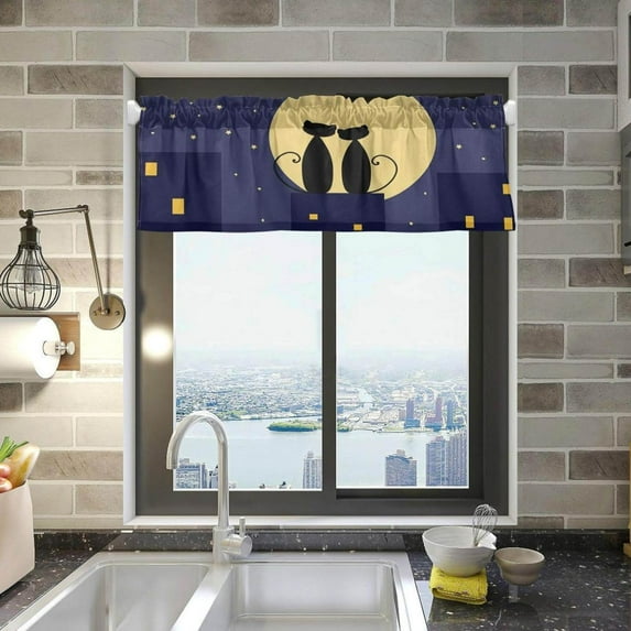 Coolnut Cute Cat Windows Valance Curtains, 54x18in Double Layer Short Blackout Window Topper Treatment for Bathroom,Kitchen,Living Room,Cafe Decor,1 Panel