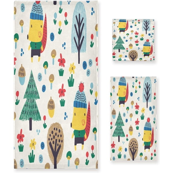 Coolnut Cute Catoon Fox Bathroom Towel Set Absorbent Soft 3-Piece Bath Towel Hand Towel Washcloth Decorative Towels for Bathroom Gym Hotel Beach Swimming Pool Washcloth Gift