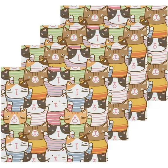 Coolnut Cute Cats Washcloths Towels, Highly Absorbent and Soft Cotton Face Cloths, 4 Pack Quick Dry Wash Cloths - 12 X 12 Inches Washcloth Gift