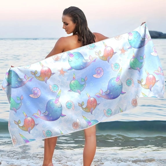 Coolnut Cute Colorful Whale Microfiber Beach Towel Absorbent Bath Towel Quick Dry Portable Travel Towel for Gym Yoga Swim- 71x31in Wash cloth