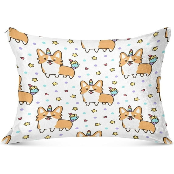 Coolnut Cute Corgi Puppy Dog Unicorn Stars Zipped Velvet Pillowcases King Size 20x40 in, Soft and Cozy Decor Giftsative Plush Pillow Case with Hidden Zipper for Bedroom, Sofa264