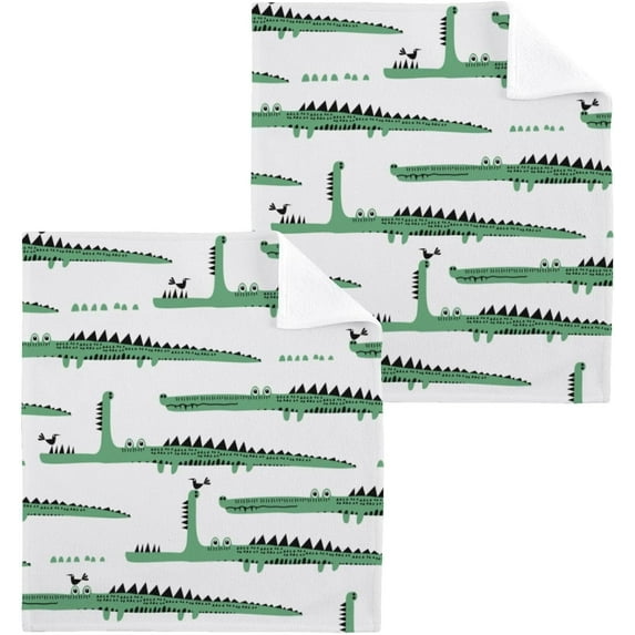 Coolnut Cute Crocodiles Washcloths 4 Pack, Highly Absorbent Soft Cotton Fingertip Towels for Bathroom, Kitchen, Gym, Spa, Home Decor, 12 x 12 Inch Washcloth Gift