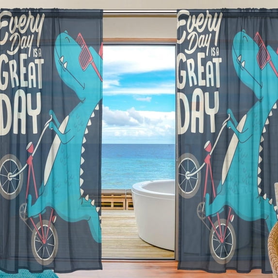 Coolnut Cute Dinosaur On Bicycle Sheer Gauze Door Curtain Window Curtain Drapes for Living Room Kids Bedroom Window Treatment Decor W55 x L78 In 2 Panels