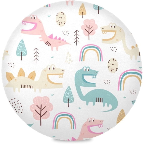 Coolnut Cute Dinosaur Round Placemats Waterproof Non-Slip Washable Place Mats Polyester Table Mats Set of 1 Heat Resistant for Home Kitchen Holiday Party Home Decor Gifts
