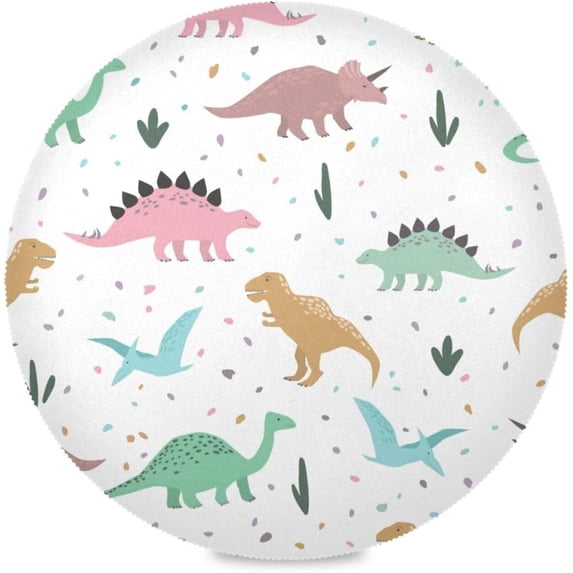 Coolnut Cute Dinosaur Round Placemats Waterproof Non-Slip Washable Place Mats Polyester Table Mats Set of 4 Heat Resistant for Home Kitchen Holiday Party Home Decor Gifts