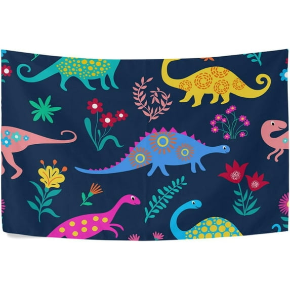 Coolnut Cute Dinosaur Tapestry Washable Polyester Art Wall Hanging Blanket for Living Room Bedroom Dorm Party, 60 x 51 Inch Home Decor Gifts