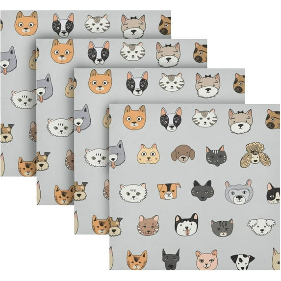 Coolnut Cute Dog Cloth Napkins Set of 1, Reusable Washable Polyester Dinner Table Napkins for Family, Weddings, Parties, Home Decor, 20 x 20 Inch Washcloth Gift