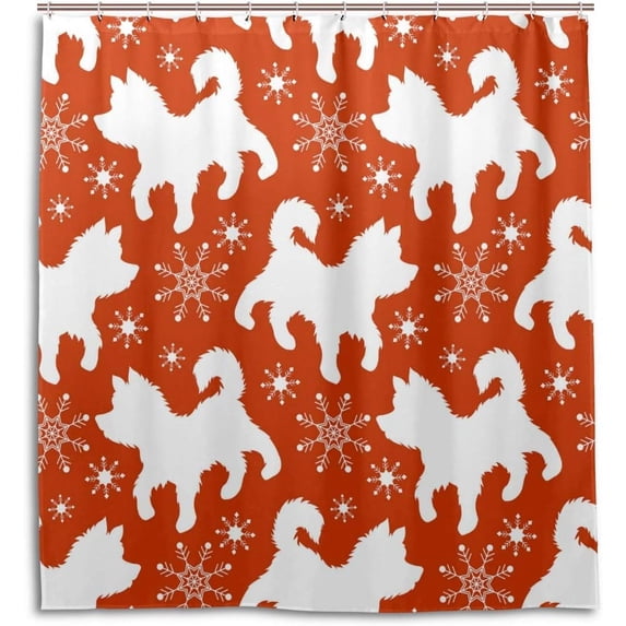 Coolnut Cute Dog and Snowflakes On Red Bath Shower Curtain Liners 66x72in 100% Polyester Waterproof with Curtain Hook