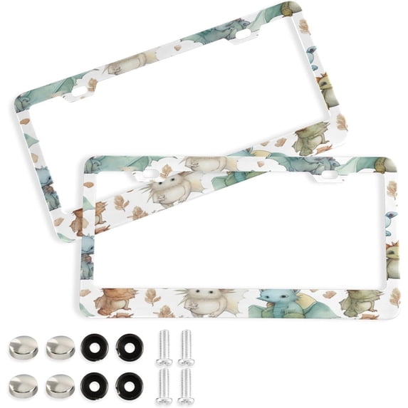 Coolnut Cute Dragon License Plate Frame 2 Holes Rustproof Aluminium License Plate Holders,2 PCS Car Licence Plate Covers with Bolts Washer Caps Universal Car Accessories Home Decor