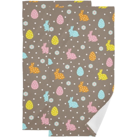 Coolnut Cute Easter Pattern Hand Towels 2 PCS, Colorful Bunnies Eggs Kitchen Towel Ultra Soft and Highly Absorbent,Decorative Fingertip Face Towel for Bathroom Hotel, 28.3"x14.4"