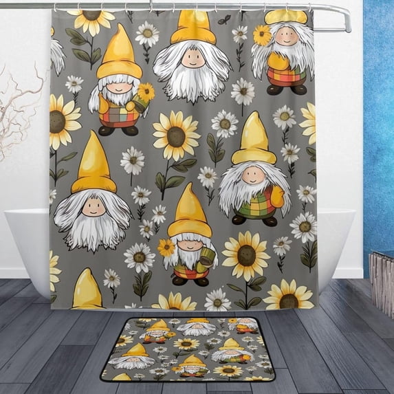 Coolnut Cute Easter Sunflower Gnome Bath Curtain Rugs Sets 2 Pcs, Bathroom Theme Set with Shower Curtain and Non-Slip Carpet -12 Hooks-60X72in454 Home Decor