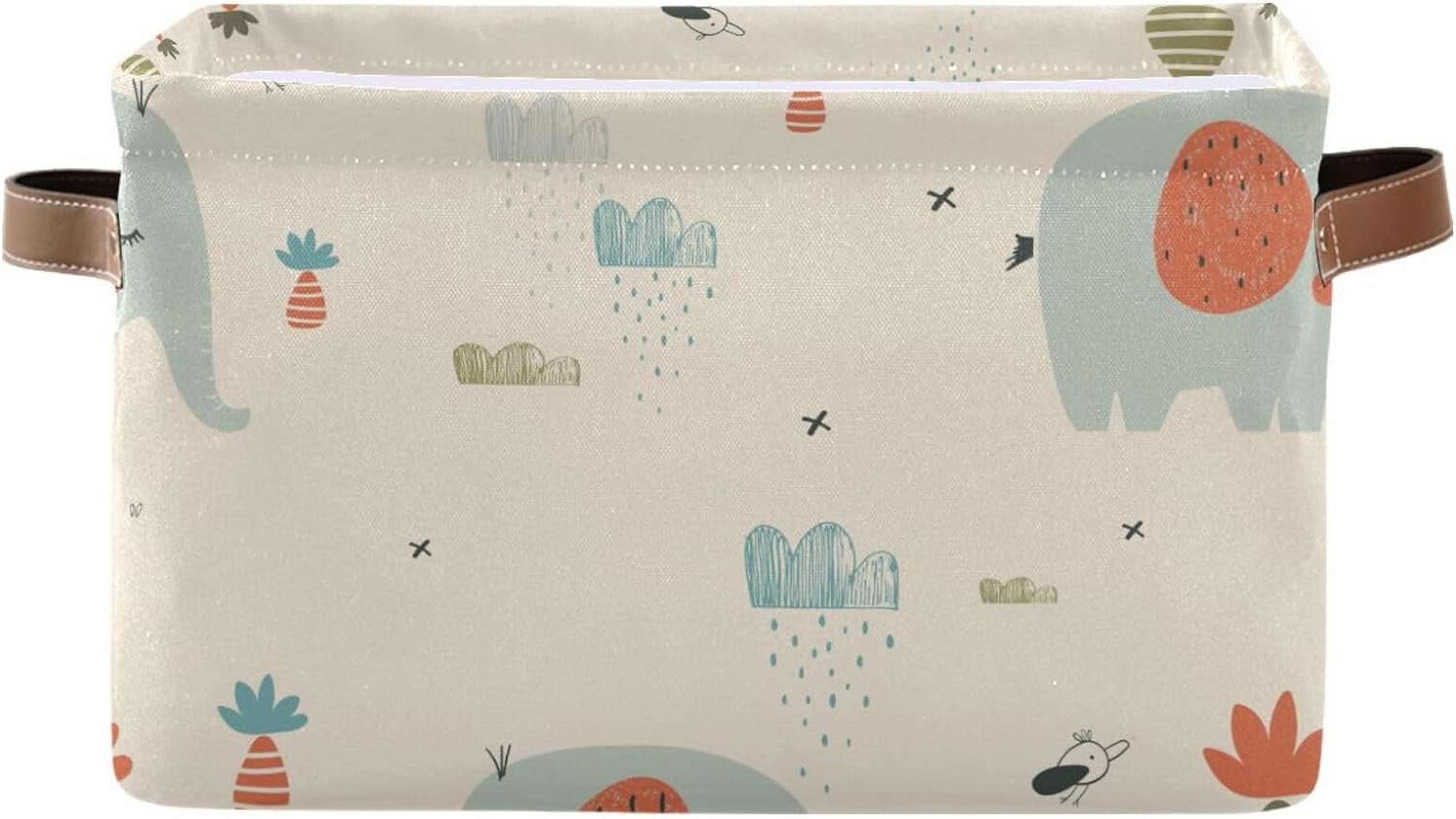 Coolnut Cute Elephants Birds and Tropical Plants Storage Basket, Durable Canvas Organizer With