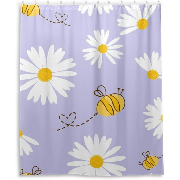 Coolnut Cute Floral Daisy Shower Curtain Bathroom Decor Watercolor Shower Curtain Sets Fabric Cloth Bathroom Curtains with Hooks 60x72 Inch