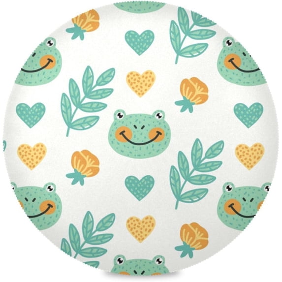 Coolnut Cute Frog Round Placemats Waterproof Non-Slip Washable Place Mats Polyester Table Mats Set of 6 Heat Resistant for Home Kitchen Holiday Party Home Decor Gifts