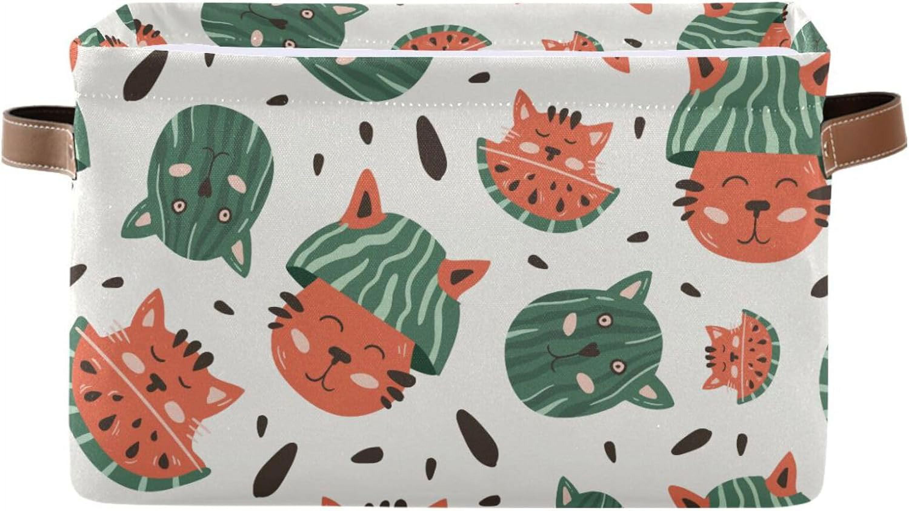 Coolnut Cute and Funny Watermelon Cat Storage Basket, Durable Canvas
