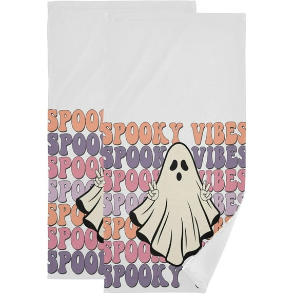 Coolnut Cute Ghost Halloween Hand Towels 2 PCS, Ultra Soft and Highly Absorbent, Spooky Vibes Decorative Fingertip Towel for Home, Bathroom, Kitchen, 28.3"x14.4"