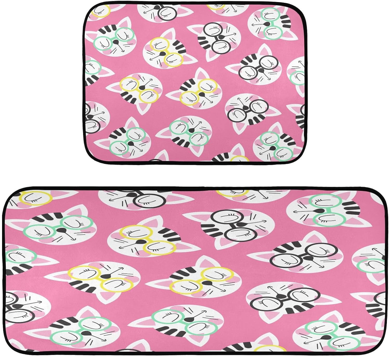 Coolnut Cute Glasses Cat Kitchen Mat Cushioned Anti Fatigue Kitchen Rug Set of 2, Non Slip