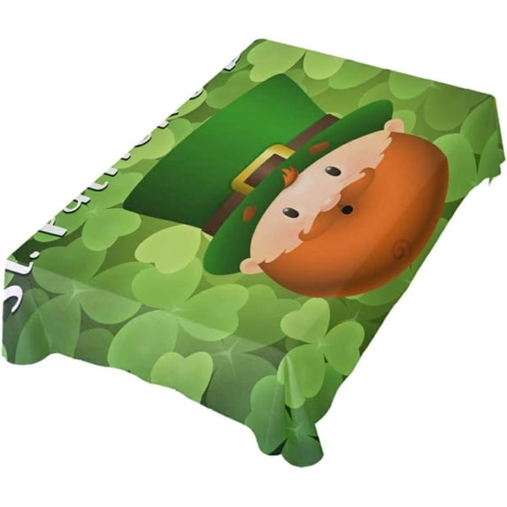 Coolnut Cute Gnome and Clover Rectangle Tablecloth, 60"x60" St. Patrick's Day Kitchen Decoration Dinner Rectangular Table Cover for Party Holiday Hotel BBQ-Machine Washable