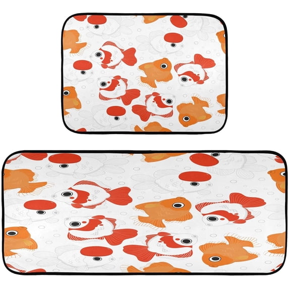 Coolnut Cute Goldfish and Bubble Kitchen Mat - Cushioned Anti Fatigue Kitchen Rug Set of 2, Non Slip Waterproof Kitchen Mats for Kitchen, Laundry, Sink, Office 19.7"×27.6"+19.7"×47.2" Home Decor