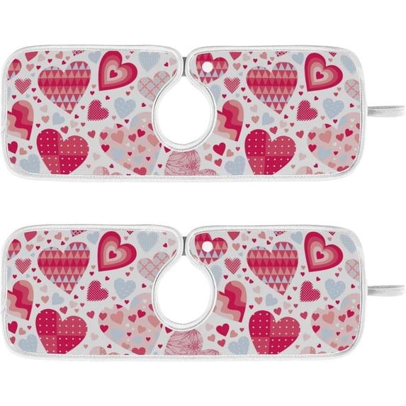 Coolnut Cute Hearts Patchwork 2PCS Kitchen Faucet Mat Bathroom Faucet Mat Sink Kitchen Faucet Sinkmat Faucet Splash Catcher Faucet Mat Dish Drying Mat Sink Mat for Kitchen Sink 30x5in