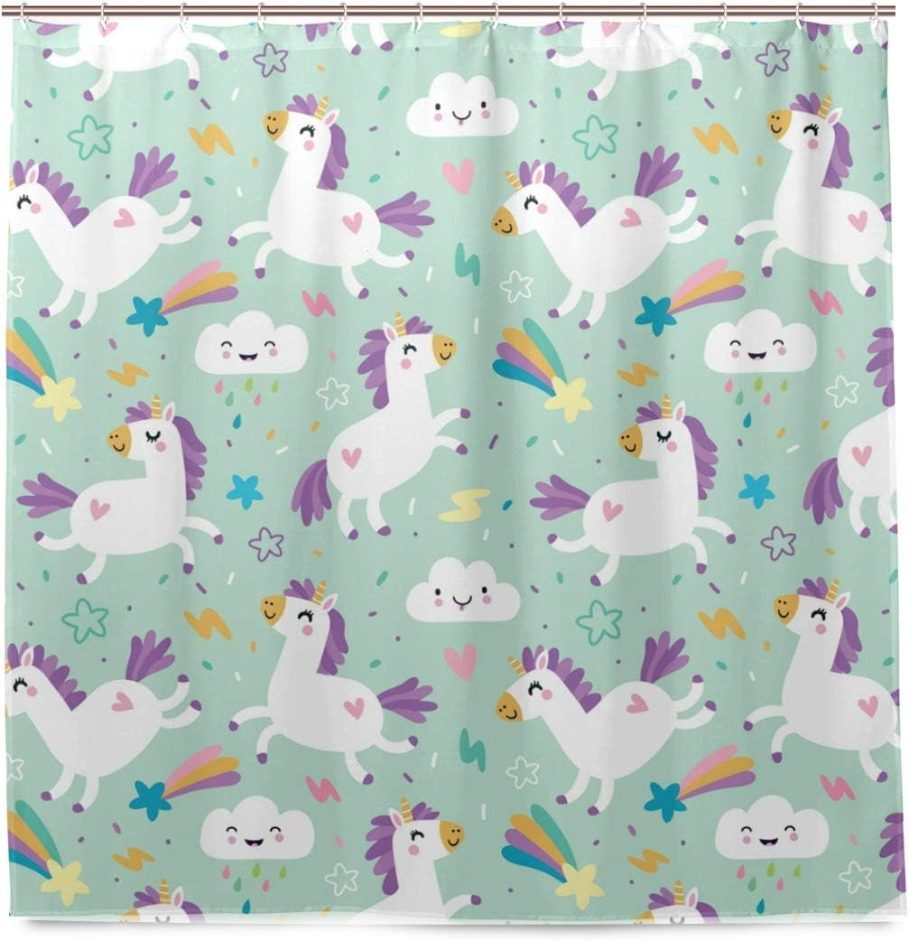 Coolnut Cute Kids Unicorns Pattern Bath Shower Curtain Liners 72"x72