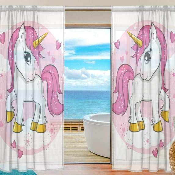 Coolnut Cute Magical Unicorn Semi Sheer Curtains Window Voile Drapes Panels Treatment-55x78in for Living Room Bedroom Kids Room, 2 Pieces