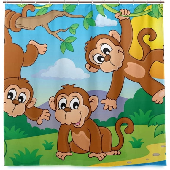 Coolnut Cute Monkeys Bath Shower Curtain Liners 72x72in Polyester Waterproof Bath Curtains with Hooks