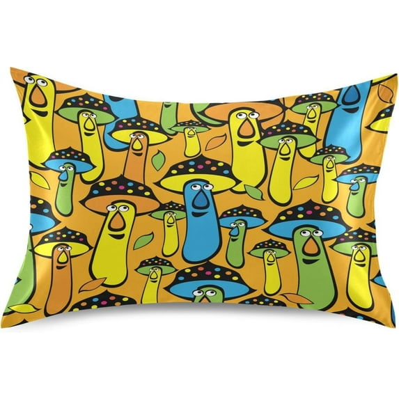 Coolnut Cute Mushrooms Satin Pillowcase for Hair and Skin Silk Pillowcase, Queen Size(20x30 inches) - Slip Cooling Satin Pillow Covers with Envelope Closure(599) Home Decor Gifts