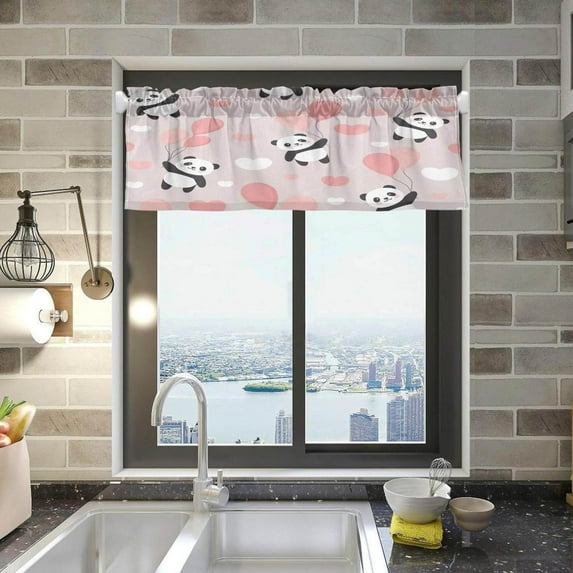 Coolnut Cute Panda Balloon Windows Valance Curtains, 54x18in Double Layer Short Blackout Window Topper Treatment for Bathroom,Kitchen,Living Room,Cafe Decor,1 Panel