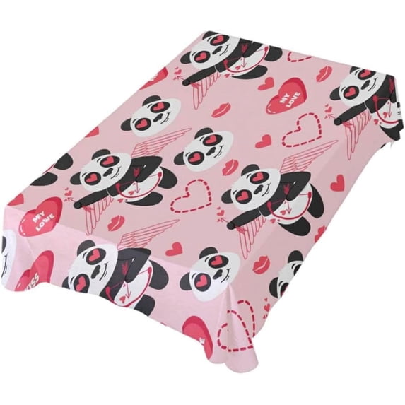 Coolnut Cute Panda Expresses Love Rectangle Tablecloth,Valentine's Day Mother's Day Kitchen Decoration Dinner Rectangular Table Cover for Party Holiday Hotel BBQ-Machine Washable 54x72In