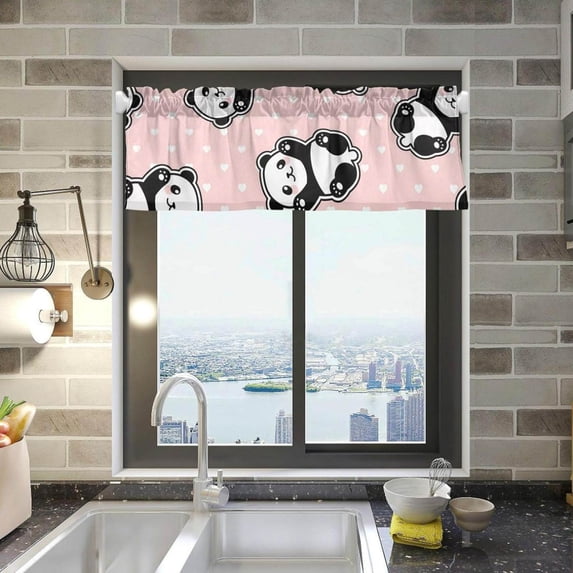 Coolnut Cute Panda Windows Valance Curtains, 54x18in Double Layer Short Blackout Window Topper Treatment for Bathroom,Kitchen,Living Room,Cafe Decor,1 Panel