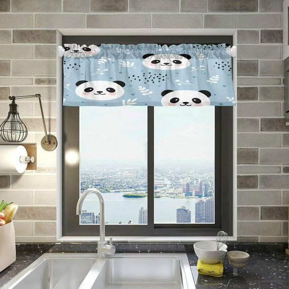 Coolnut Cute Panda Windows Valance Curtains, Double Layer Short Blackout Window Topper Treatment for Bathroom,Kitchen,Living Room,Cafe Decor,54x18Inch,only 1 Panel