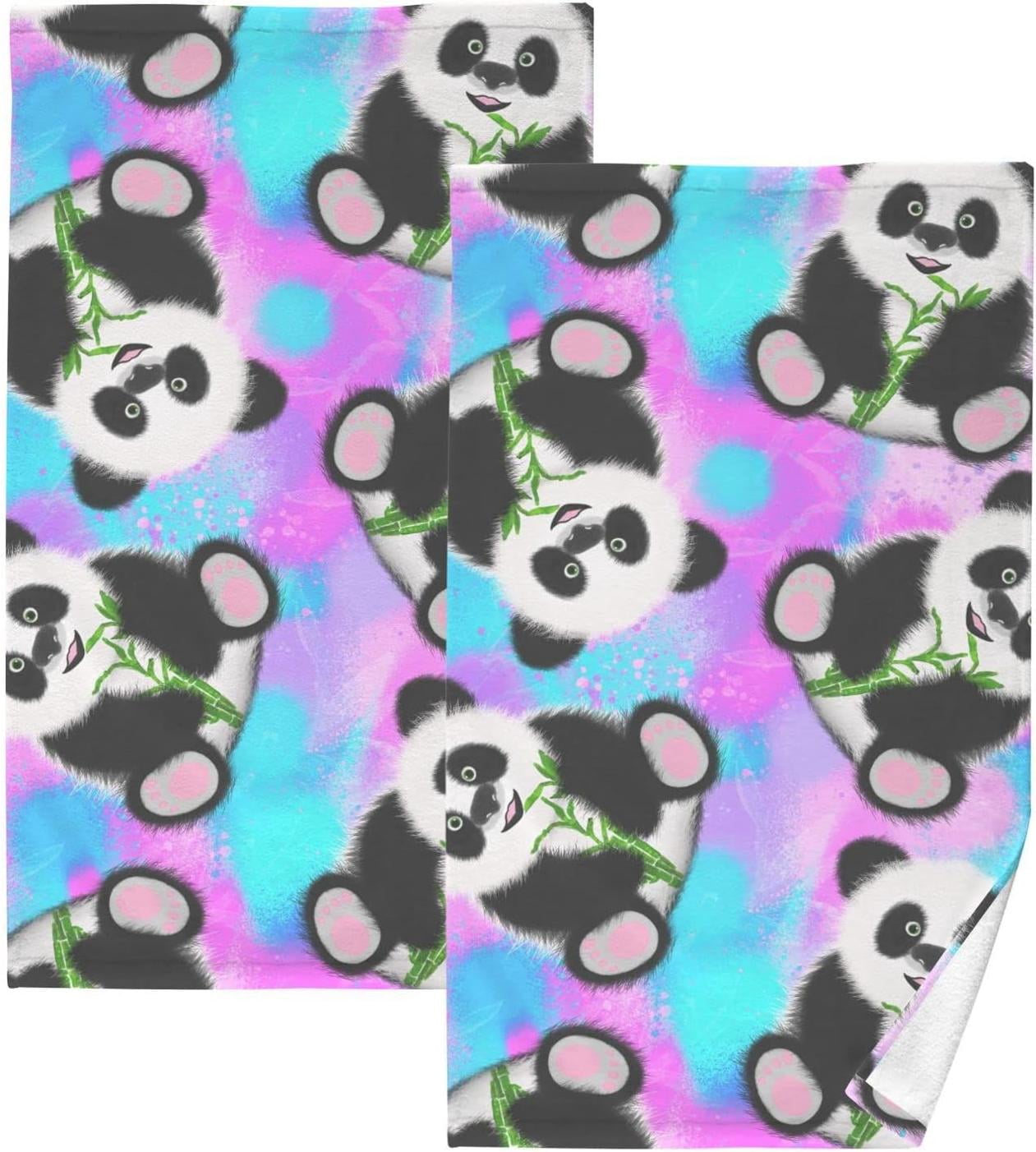 2 Pcs Grey Panda Print Soft Cotton Hand Towel, Super Absorbent Mini Towels, 34x75cm