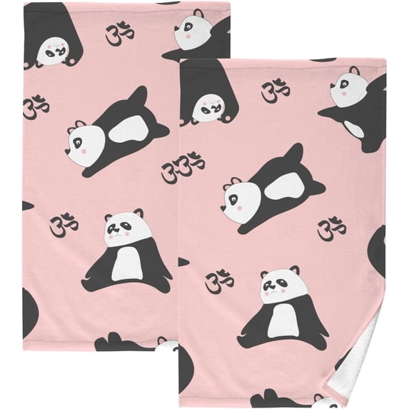 Coolnut Cute Pandas Patterned Hand Towels 2 PCS, Cotton Bath Towel for Drying Face Hands Body Decorative Water Absorbent Lightweight Towels for Bathroom Ktichen Travel Gym, 16"x28"