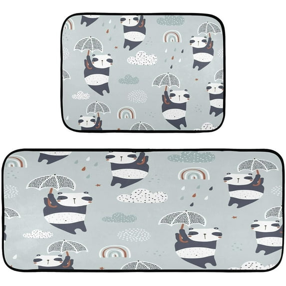 Coolnut Cute Pandas Umbrellas Kitchen Mat - Cushioned Anti Fatigue Kitchen Rug Set of 2, Non Slip Waterproof Kitchen Mats for Kitchen, Laundry, Sink, Office 19.7"×27.6"+19.7"×47.2" Home Decor
